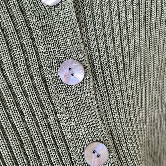 Vince Ribbed Collar Green Cardigan Sweater - Picture 6 of 7